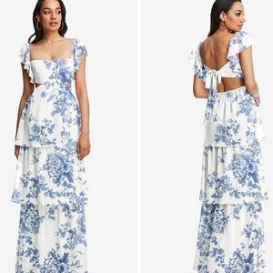 Chic Blue and White Floral Wedding Dress